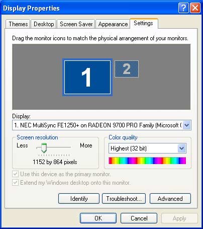 display adapter in Display Properties