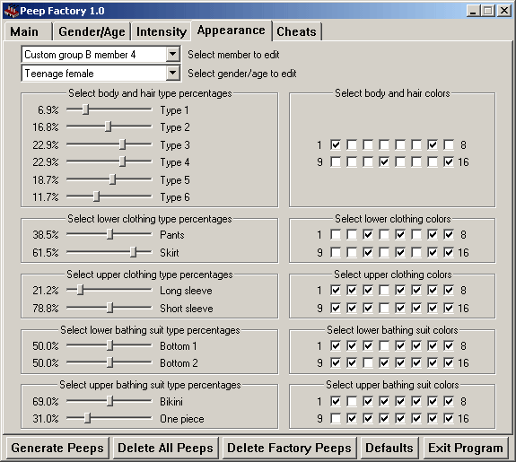 PeepFactory appearance tab