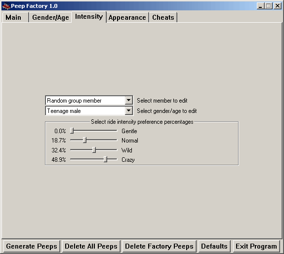 PeepFactory intensity tab