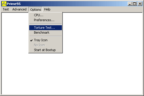 Prime95 options menu