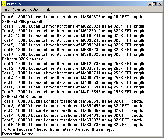 Prime95 successful test