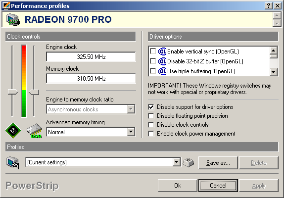 Overclocker window in PowerStrip